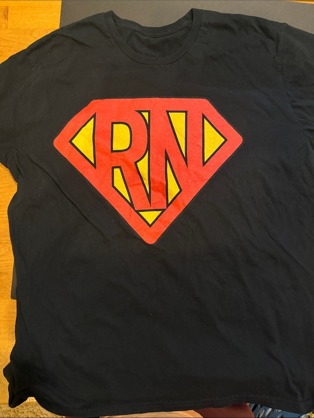 Gildan Black Short Sleeve Tee with Red & Yellow Emblem Superman Logo for RN